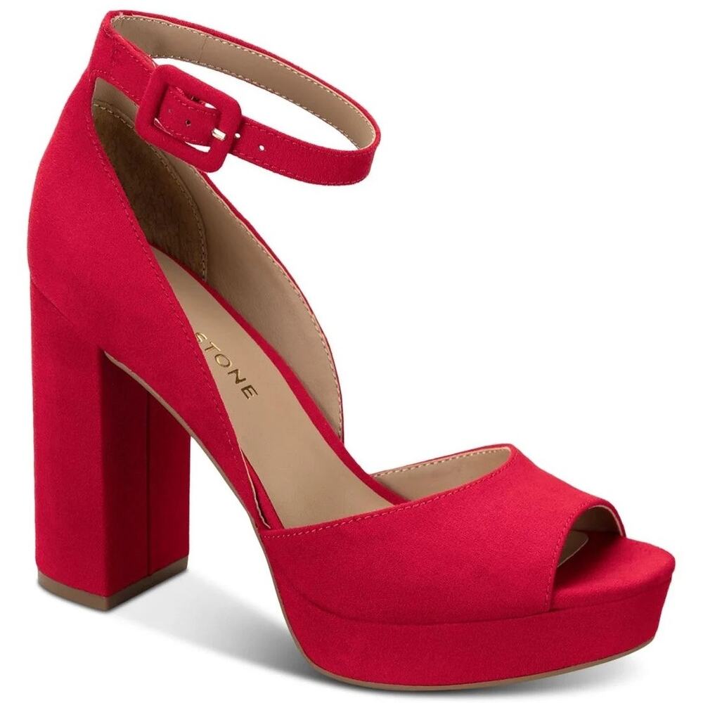 Sun + Stone Red Suede Platform Ankle-Strap Sandals